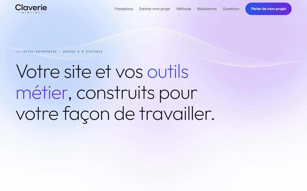 Page d'accueil du site Claverie Digital